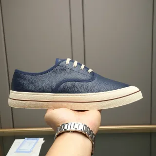 Navy Blue Pebbled Leather Lace-Up Casual Shoe
