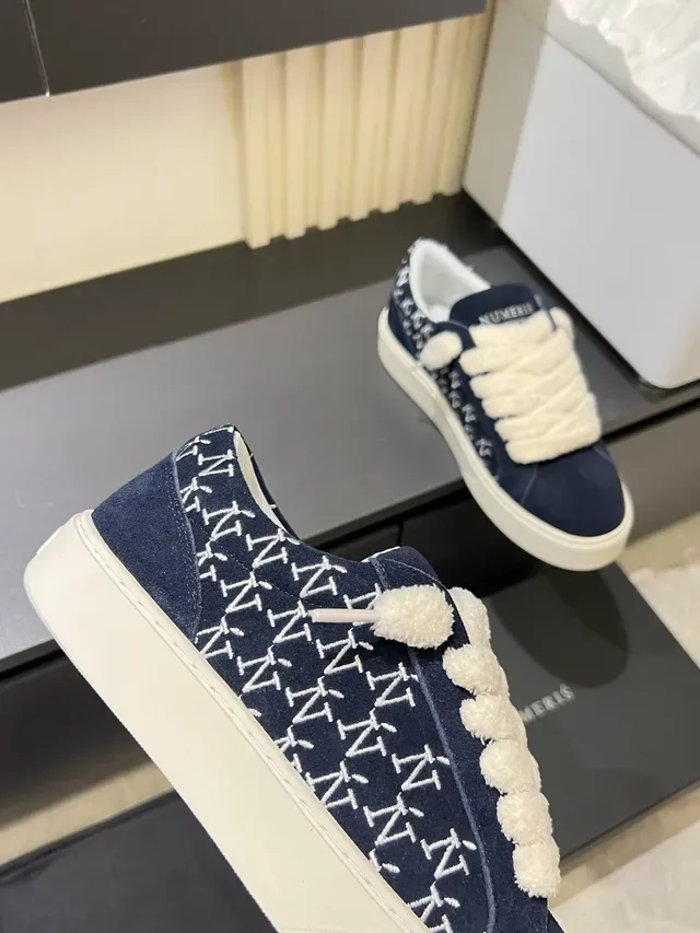 Navy Suede Monogram Strap Sneakers 3