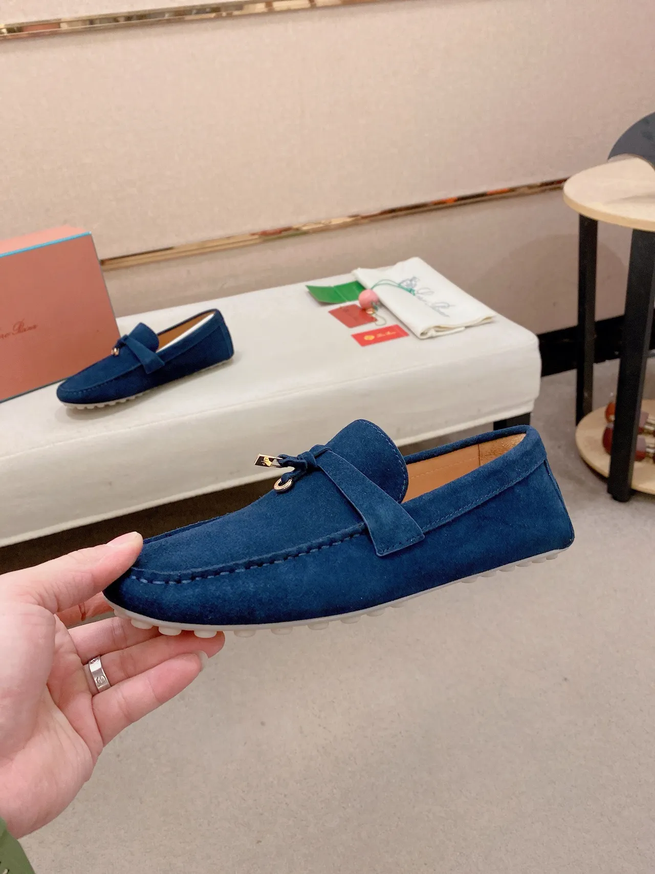 Navy White Suede Upper Penny Strap Loafer 3