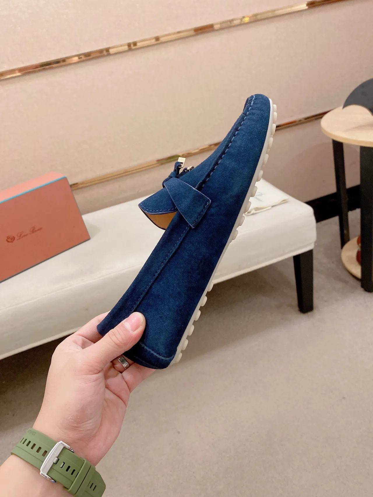 Navy White Suede Upper Penny Strap Loafer 5
