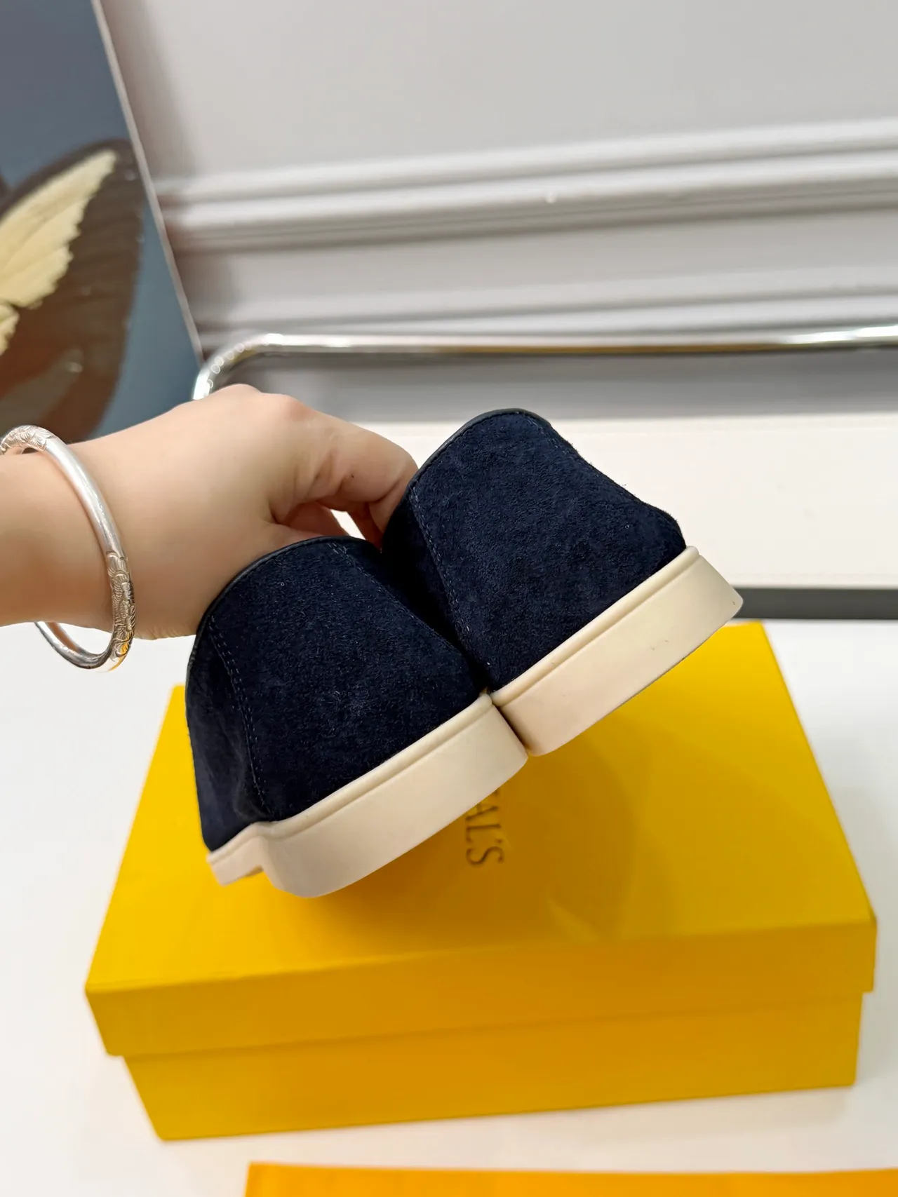 Navy Yellow Suede Upper Moc-Toe Stitching Loafer 3