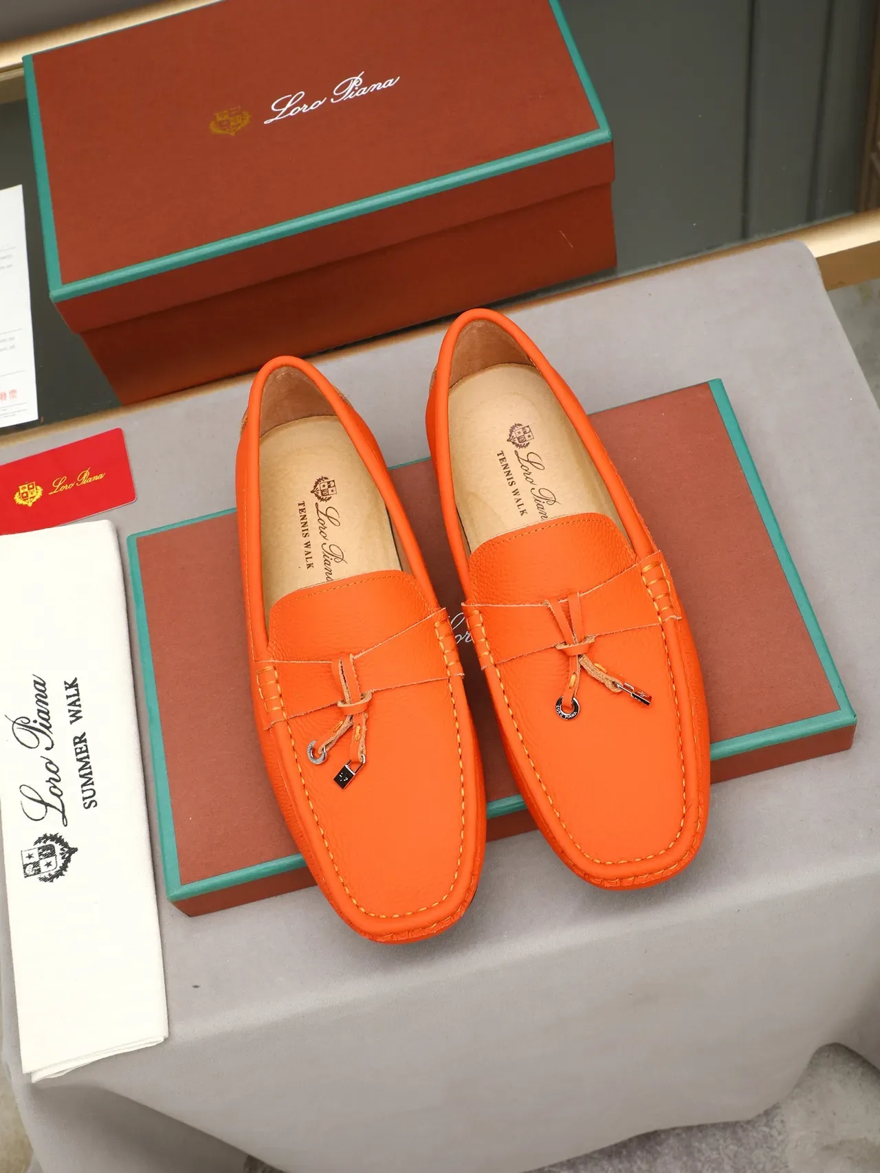 Orange Pebbled Leather Tassel Loafer 3