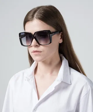 Oversized Rectangular Black Gradient Lens Sunglasses 7