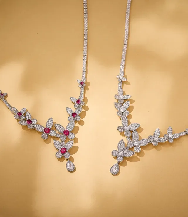 Colar motivo floral V-Drop pavé-set 3