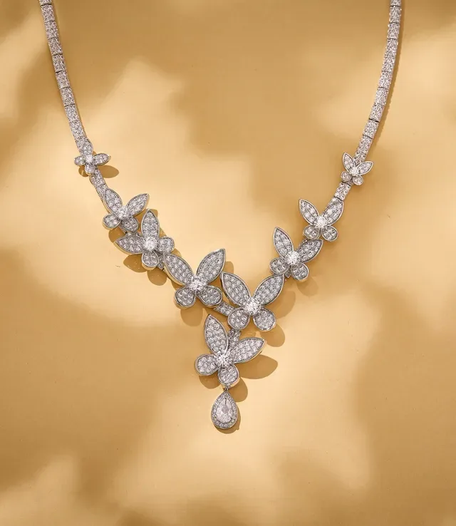Colar motivo floral V-Drop pavé-set 6