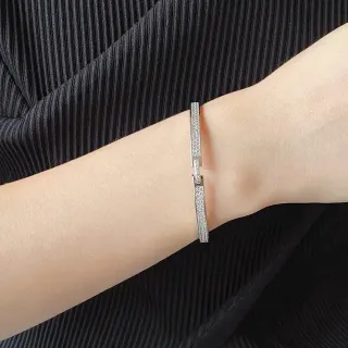 Pave-Set Rectangular Hinged Bangle Bracelet
