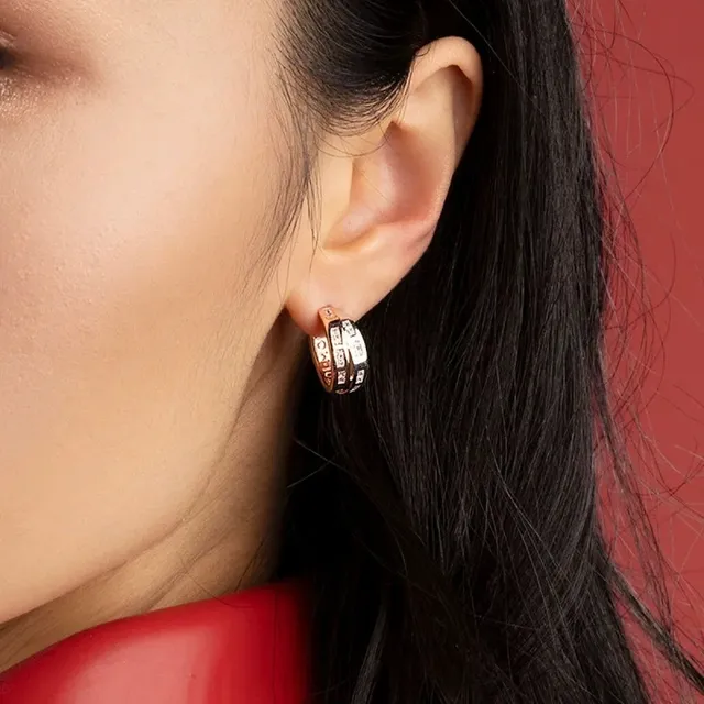 Pavé-Set Two-Tone Small Hoop Earrings 3
