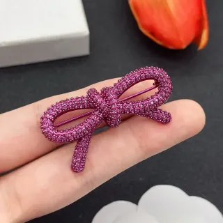 Pink Bow-Shaped Pavé-Crystal Encrusted Brooch