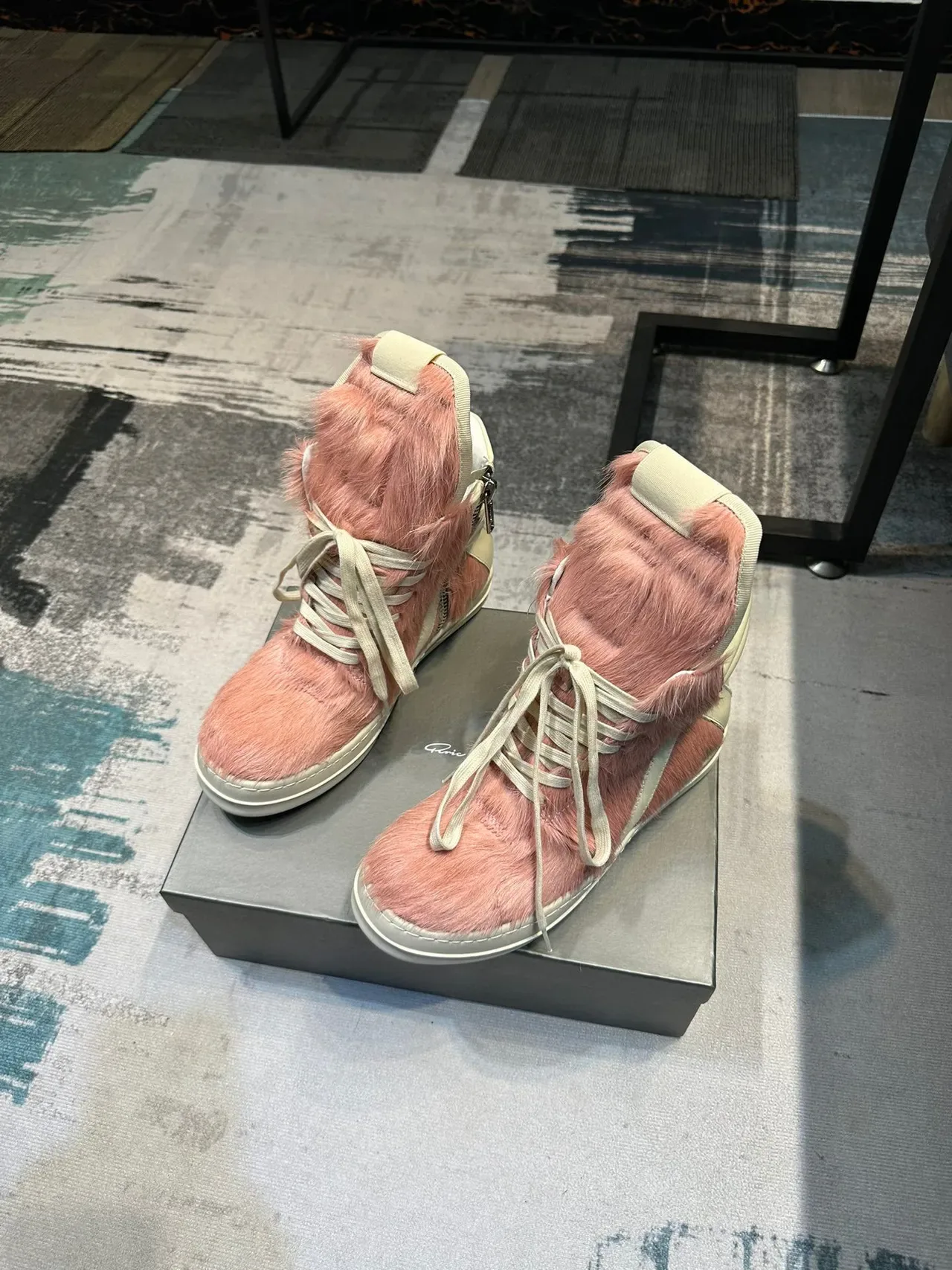 Pink Fur-Paneled High-Top Sneaker 6