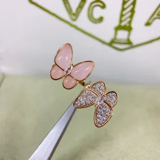 粉金蝴蝶轮廓镶嵌水晶翅膀戒指