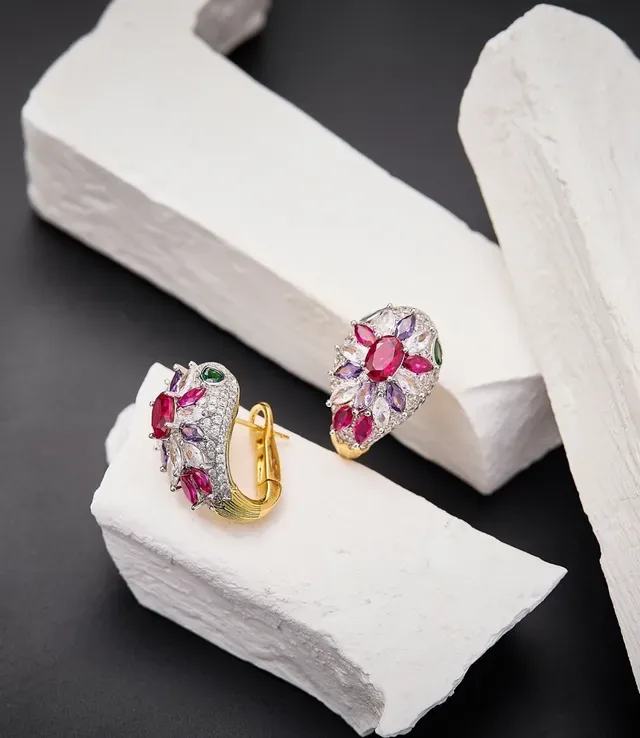 Pink Gold Floral Motif Multi-Stone Cluster Ring 7