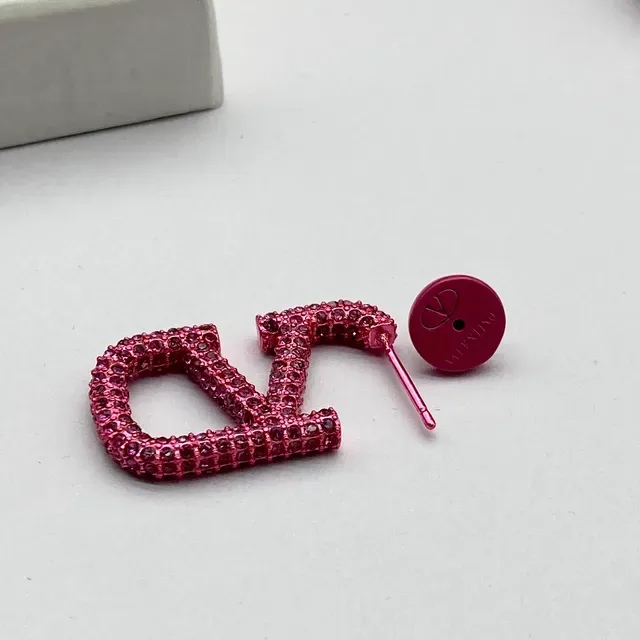 Pink Pave-Set Geometric Logo Stud Earrings 2