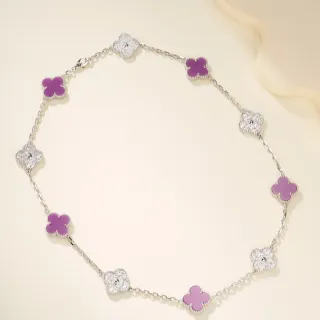 púrpura y pavé motivo de trébol collar de cadena