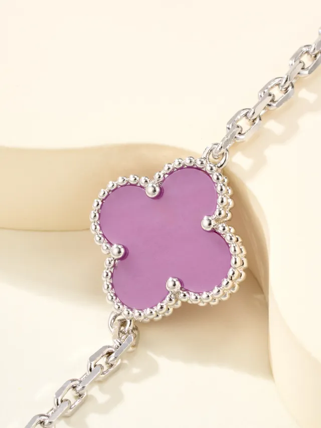 roxo e pavé motivo de trevo colar de corrente 6