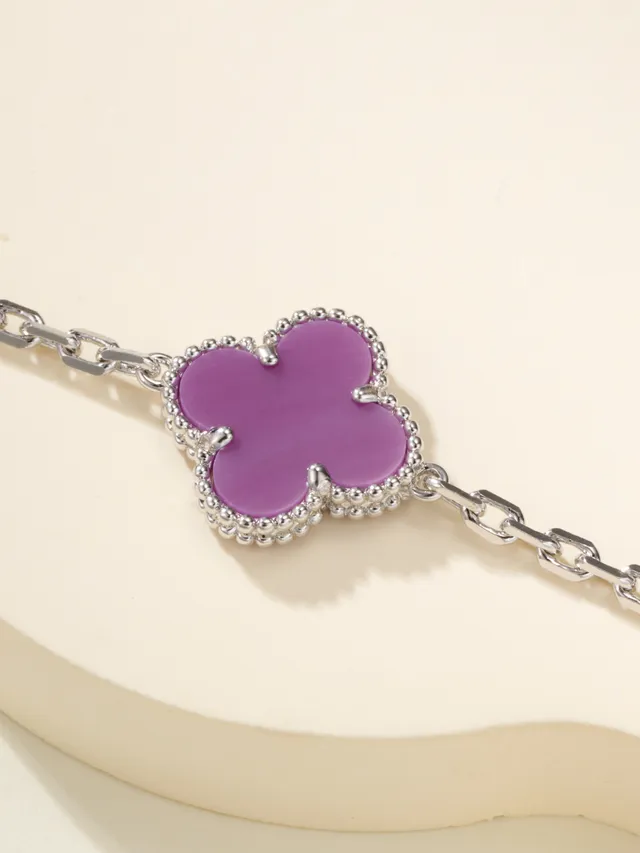 roxo e pavé motivo de trevo colar de corrente 7