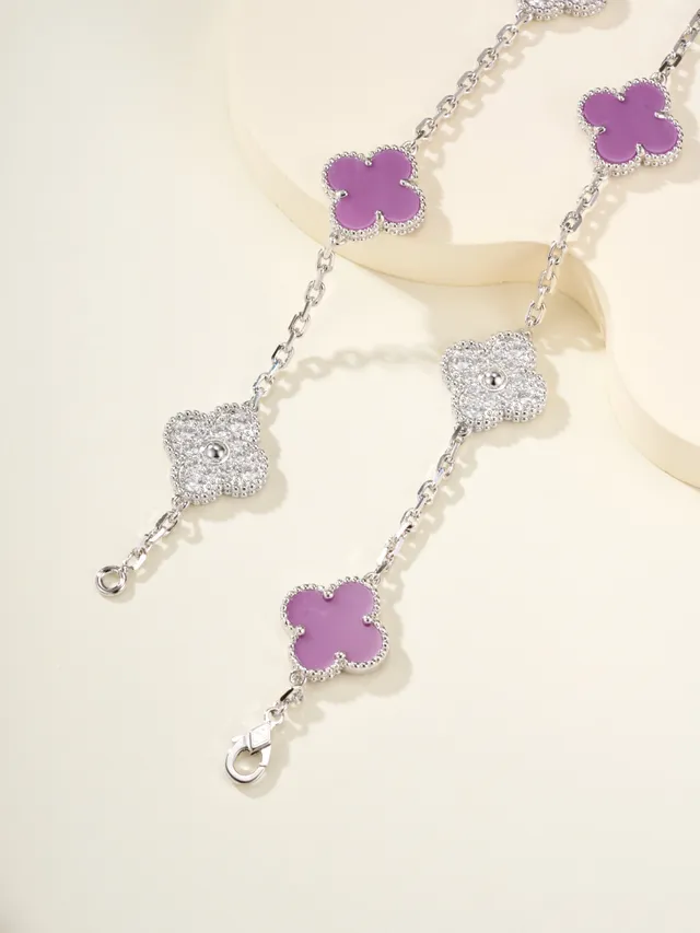 roxo e pavé motivo de trevo colar de corrente 8