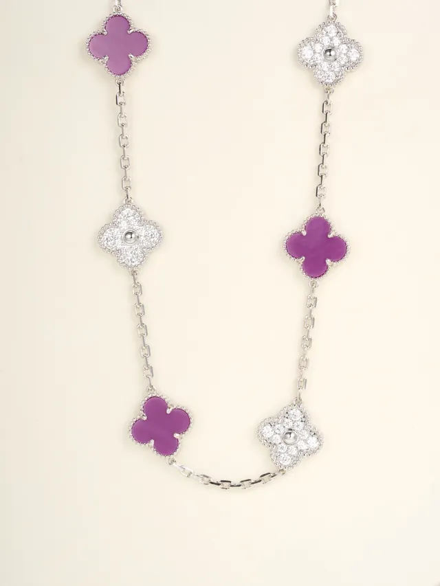 roxo e pavé motivo de trevo colar de corrente 9