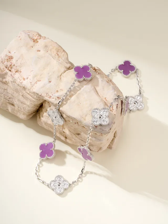 roxo e pavé motivo de trevo colar de corrente 10