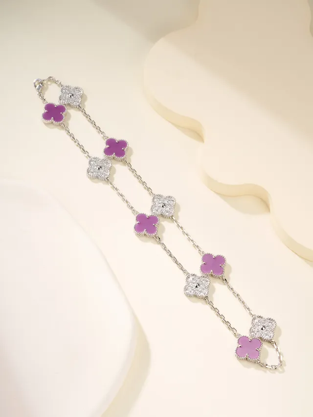 roxo e pavé motivo de trevo colar de corrente 11