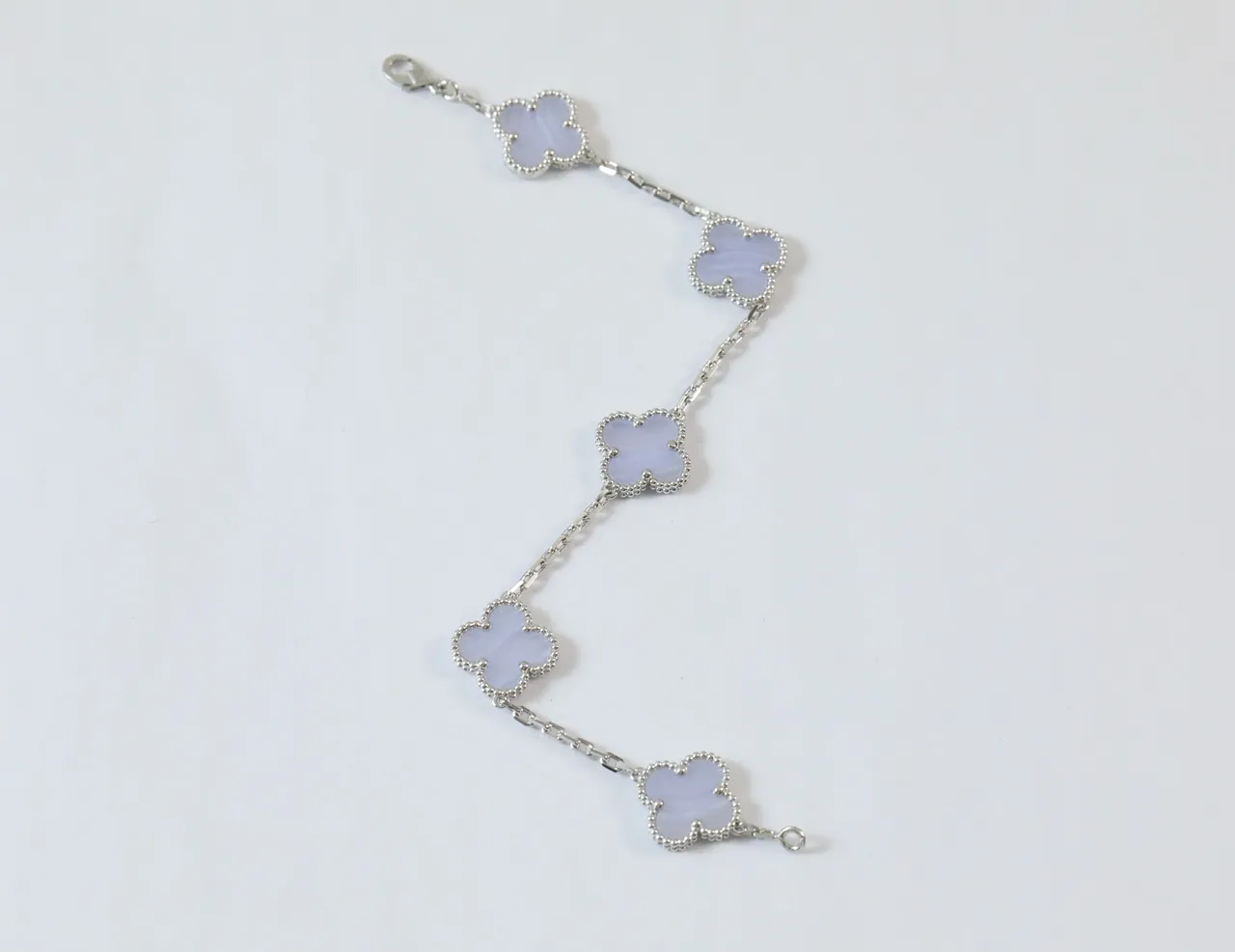 Purple Silver Clover-Shaped Motifs Beaded Bezel Edge Bracelet 3