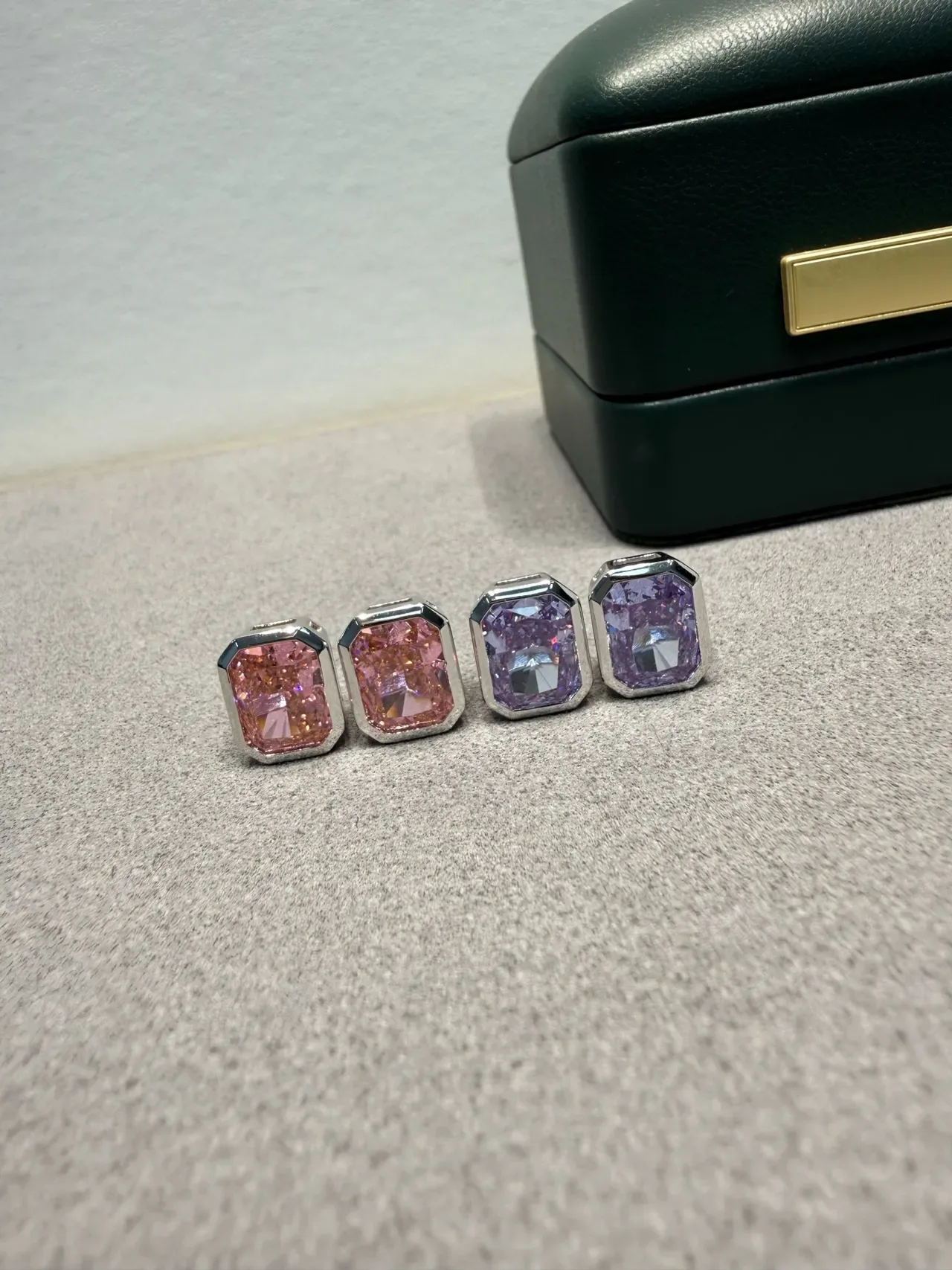 Purple Silver Octagonal-Cut Faceted Stone Earrings 9