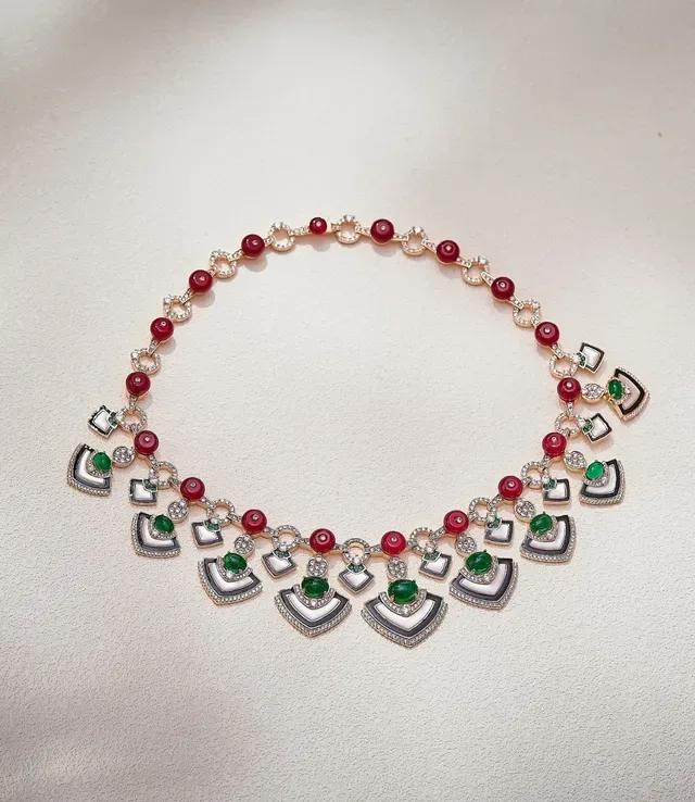 Red and Green Enamel Gemstone Pendant Necklace 6