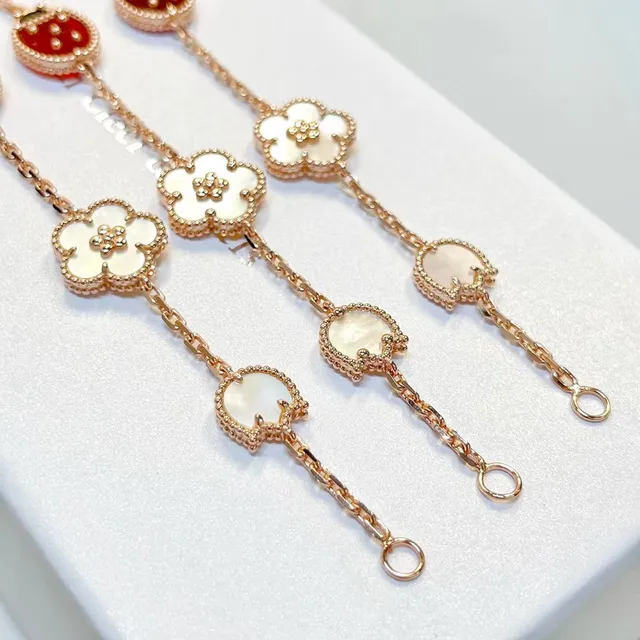 Red Gold Rose Chain Enamel Ladybug Charm Bracelet 3