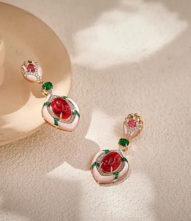 Red Green Drop Gemstone-Set Earrings 6
