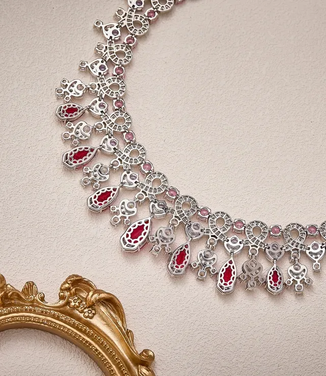 Red Pink Multi-Gemstone Pear-Drop Pendant Necklace 2