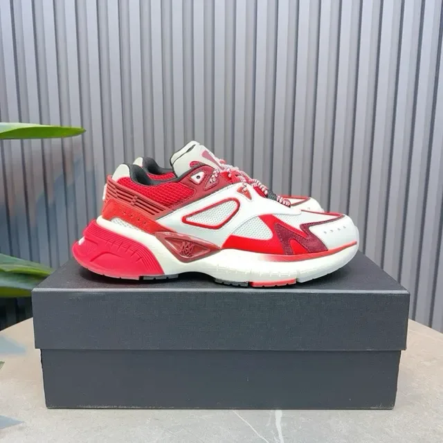 Red White Chunky Sole Geometric Overlay Panels Sneakers 3