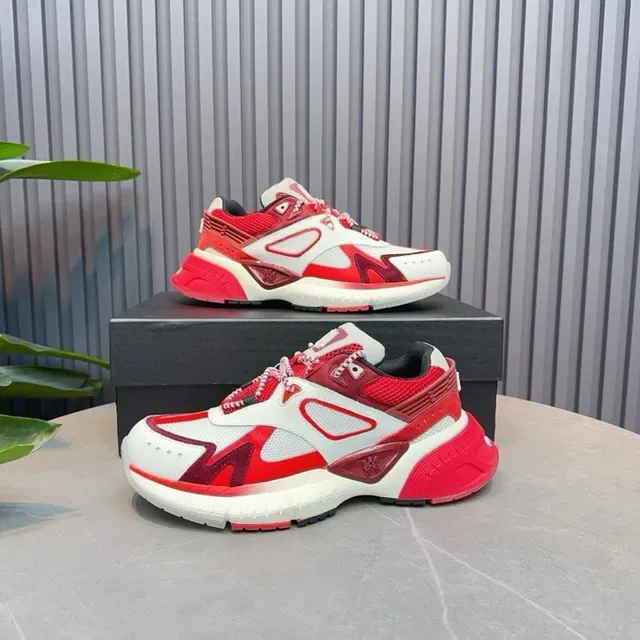 Red White Chunky Sole Geometric Overlay Panels Sneakers 8