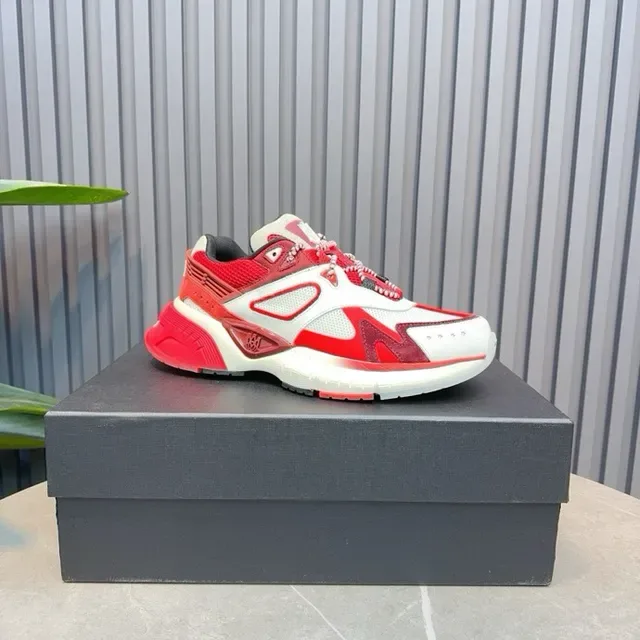 Red White Chunky Sole Geometric Overlay Panels Sneakers 9