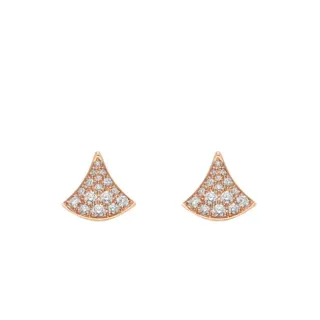 Brincos de ouro rosa pavé em forma de leque