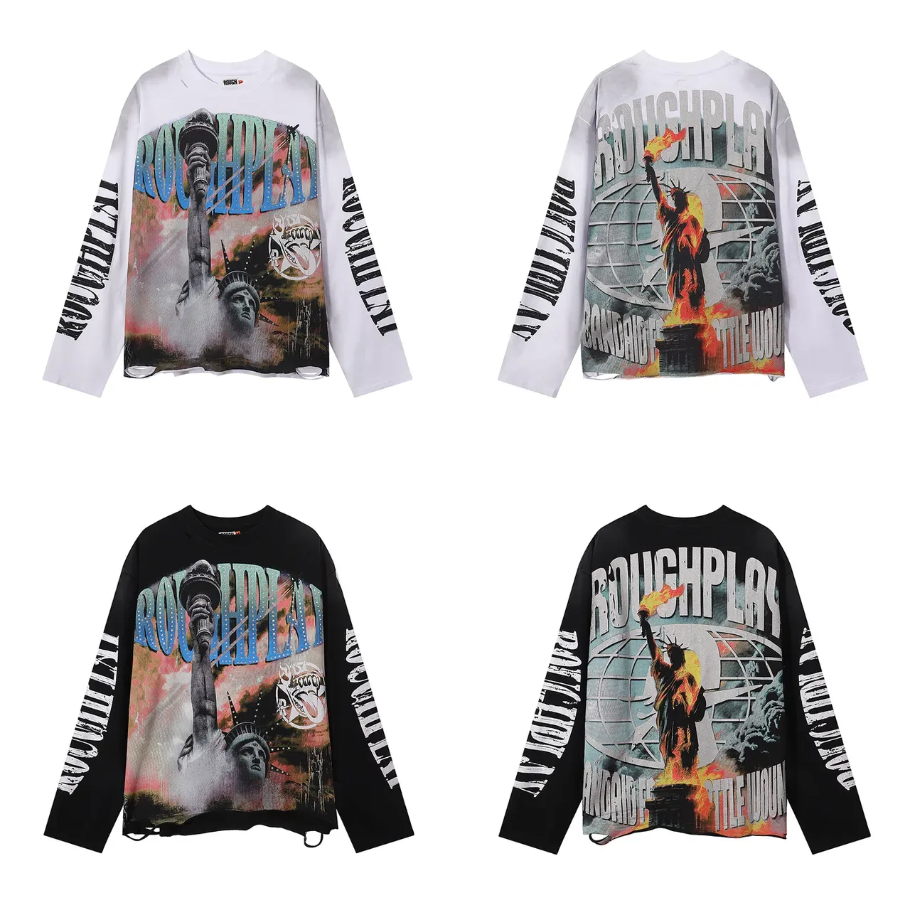 ROUGH Graphic Print Oversized Black T-Shirt 2
