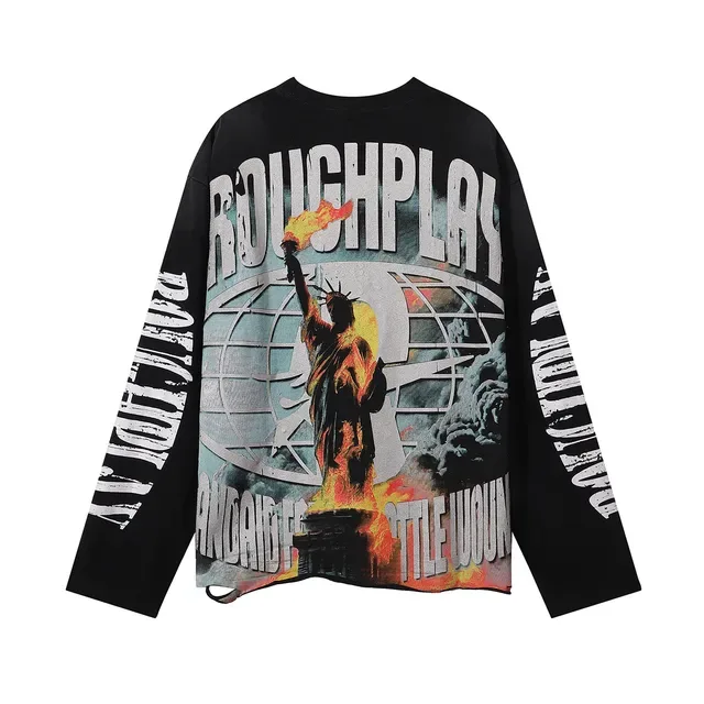 ROUGH Graphic Print Oversized Black T-Shirt 3