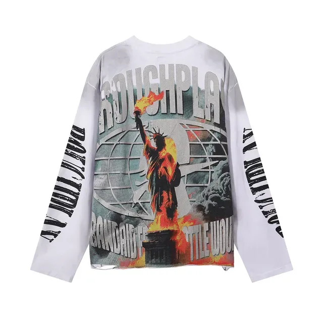 ROUGH Graphic Print Oversized Black T-Shirt 5