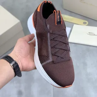 Santoni حذاء رياضي بني برتقالي تريكو مع تفاصيل التباين
