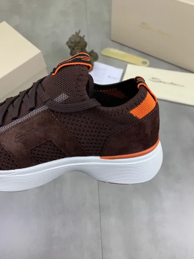 Santoni Brown Orange Knit Upper Contrast Detailing Sneakers 3