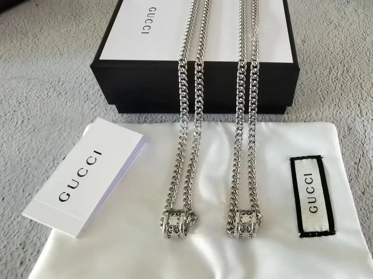 Silver Ball Chain Cylindrical Engraved Pendant Necklace 2