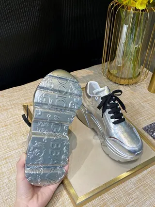 Silver Black Metallic Upper Layered Sole Chunky Sneakers 4