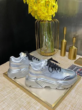 Silver Black Metallic Upper Layered Sole Chunky Sneakers 5