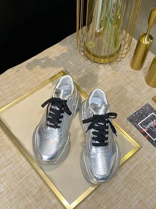 Silver Black Metallic Upper Layered Sole Chunky Sneakers 9