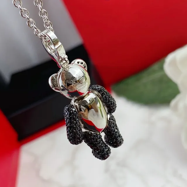 Silver Black Panda Bear Silhouette Pavé-Set Stones Necklace 6
