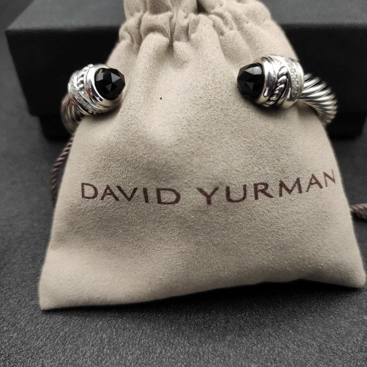 Silver Black Twisted Rope Cable Faceted Stone Terminals Bracelet 3