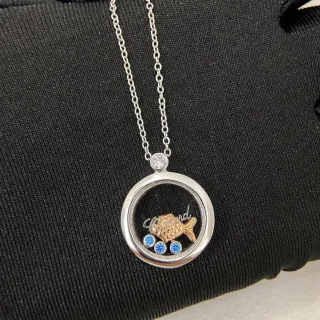 Silver Blue Circular Locket-Style Pendant Floating Charm Design Necklace
