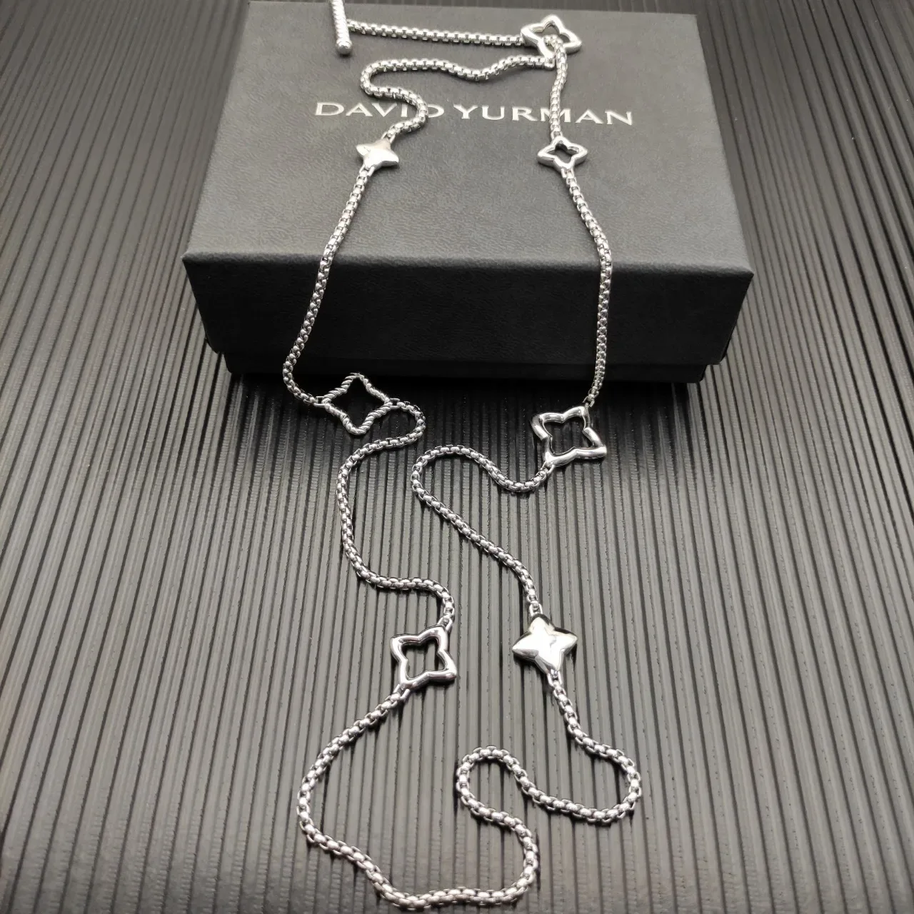 Silver Fine Beaded Chain Open Star Charms Necklace 5