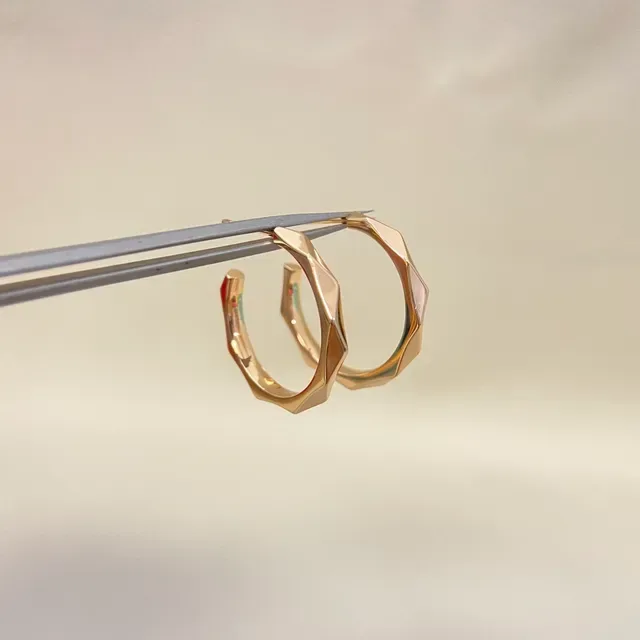 Silver Gold Faceted Geometric Hoops Thin Profile Earrings 3