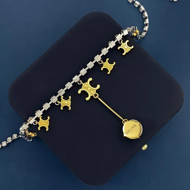 Silver Gold Pavé-Set Chain Dangling Charms Necklace 3