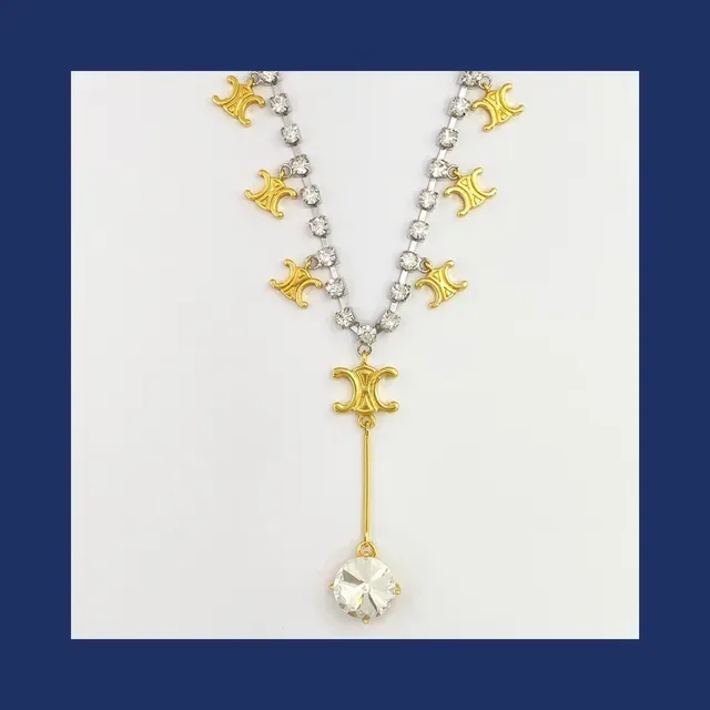 Silver Gold Pavé-Set Chain Dangling Charms Necklace 4