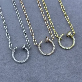 Argent et Or Pavé-Set Anneau Circulaire Fermoir Inspiré Clou Collier